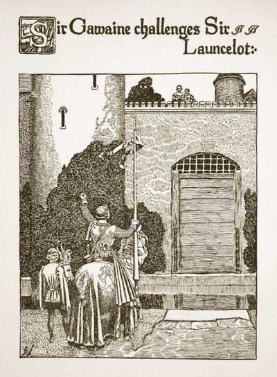 Sir Gawaine challenges Sir Launcelot, illustration from 